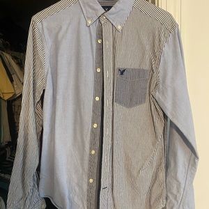 Mismatch print Pinstripe American Eagle button down